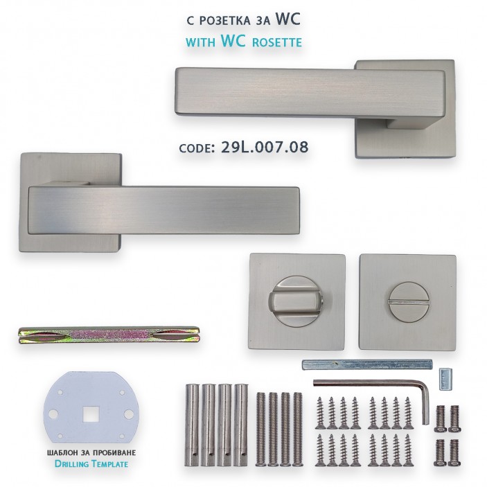 IVENTO Door handle 3 types of rosettes, elegant straight shape, stainless steel color Interior door handle sets