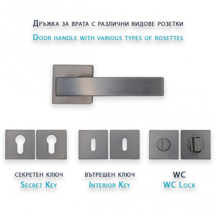 IVENTO Door handle with rose for secret key, internal key and WC - black matte Interior door handle sets