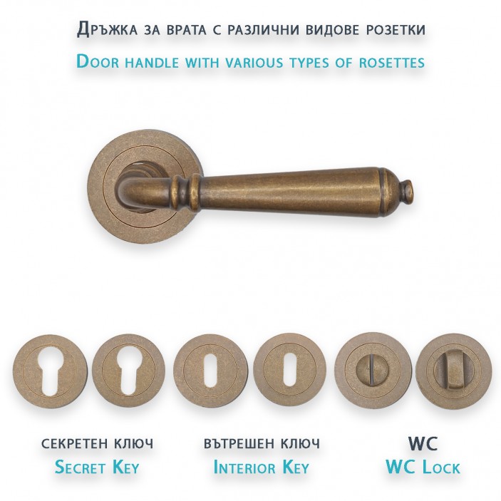 IVENTO Interior and exterior door handle, Old Gold 29L.150-151-152.05 - Handles for interior and exterior doors Elegance IVENTO Interior and exterior door handle, Old Gold Handles for interior and exterior doors Elegance