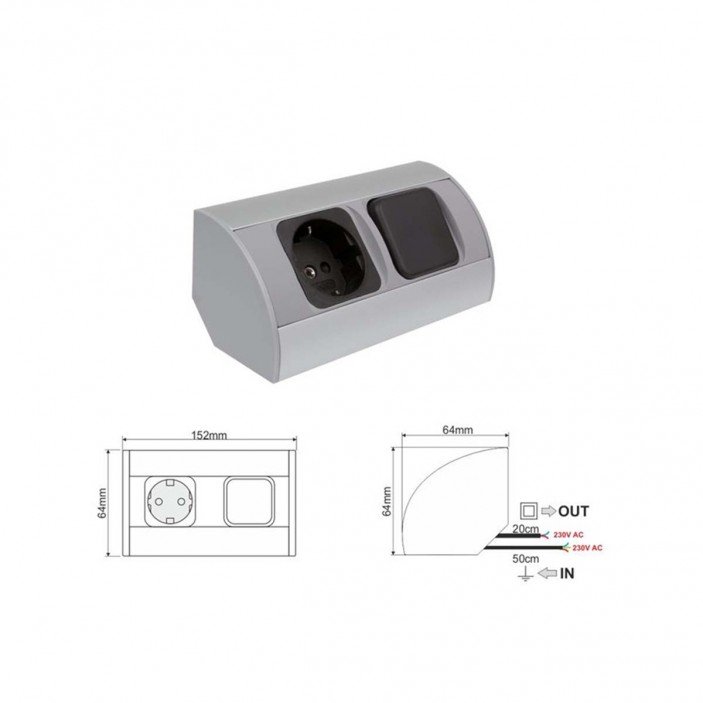 Разклонител ъглов с 2xSCHUKO, мат хром контакт с usb