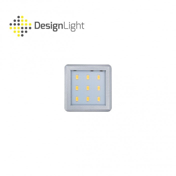 LED осветител за под шкаф квадратна кухненска лампа 2,5W 12VDC 9 диода 4000К с 2м кабел с конектор, мат хром 31. Осветителни тела за мебели