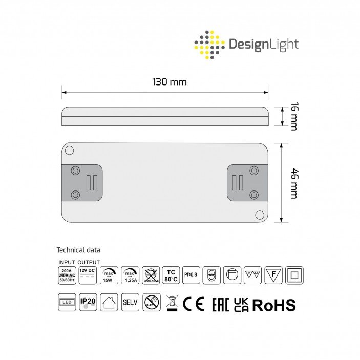 Плосък тънък LED драйвер 12V DC, 15W 31. Осветителни тела за мебели