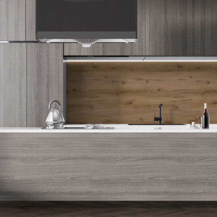 Кухненски гръб 309 М, дървесен декор с матово покритие 34. Плотове и гърбове