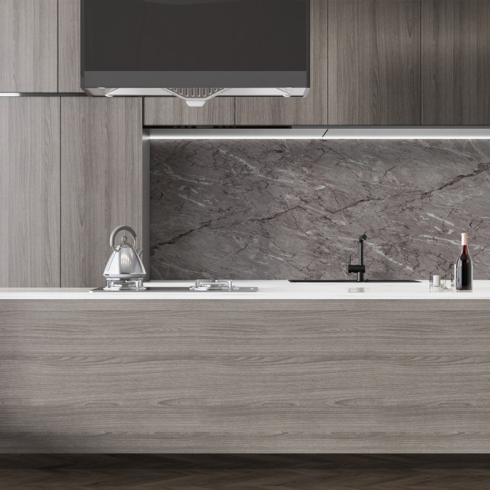 Кухненски гръб 503 G, сив мрамор с гланцово покритие 34. Плотове и гърбове