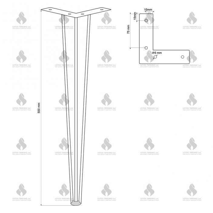 IVENTO Leg 500 mm high 10L.114.50.16 - Furniture legs and spacers IVENTO Leg 500 mm high Furniture legs and spacers