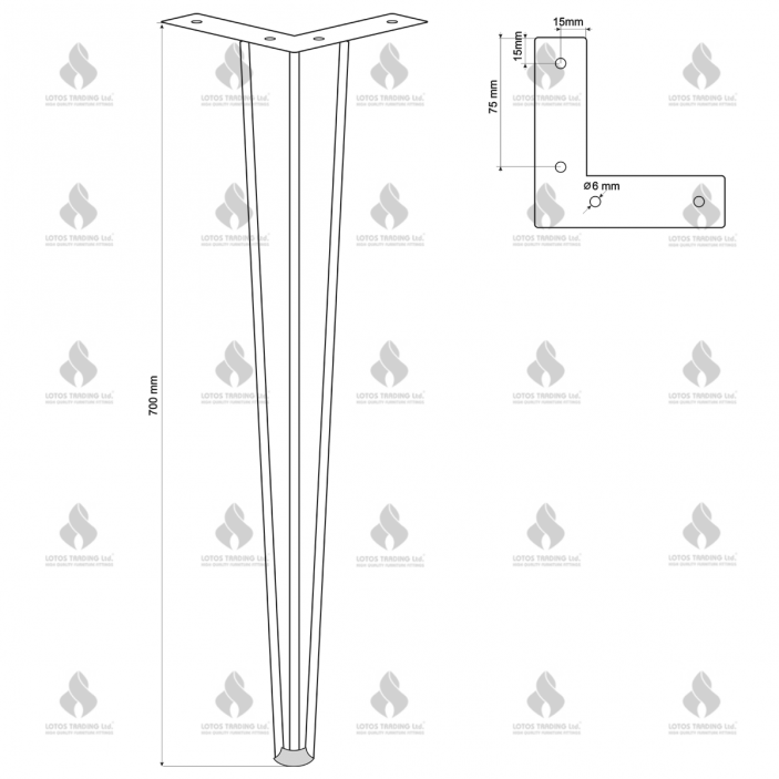 IVENTO Leg 700 mm high 10L.114.70.16 - Furniture legs and spacers IVENTO Leg 700 mm high Furniture legs and spacers