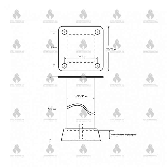 Aluminium legs L50х50 matt chrome 11L.106.71.05 - Aluminium legs and spacers Aluminium legs L50х50 matt chrome Aluminium legs and spacers