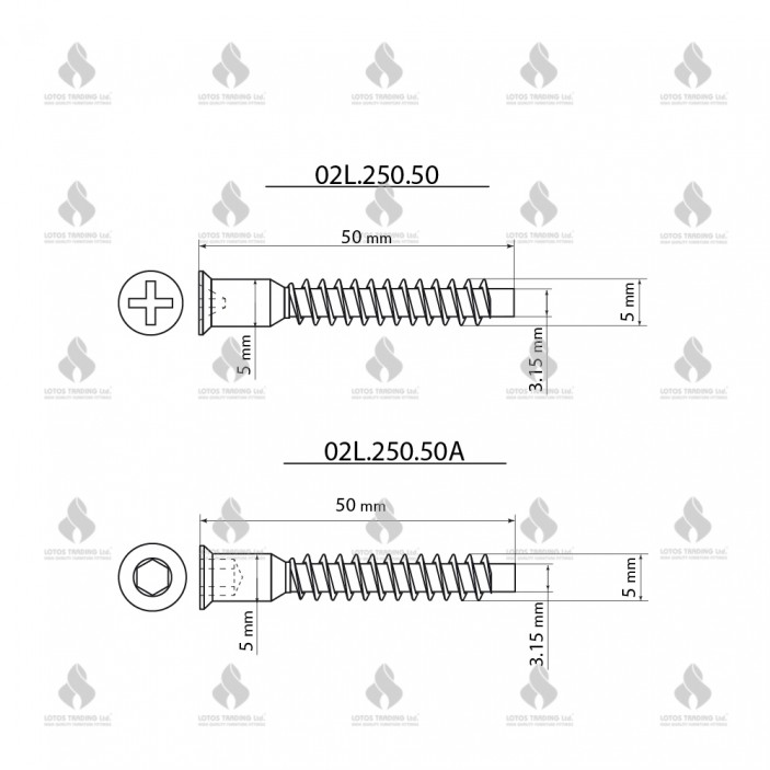 Confirmat screws 5x50 02L.250.50-50A - Fittings and fasteners Confirmat screws 5x50 Fittings and fasteners