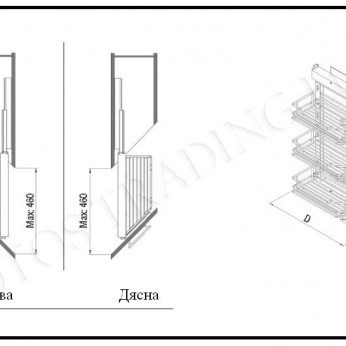 45 ° mounting mechanism for cabinet 250mm with telescopic retractable guide 3 baskets 18L.450.15L/15R - Kitchen cabinet mechanisms and racks 45 ° mounting mechanism for cabinet 250mm with telescopic retractable guide 3 baskets Kitchen cabinet mechanisms and racks