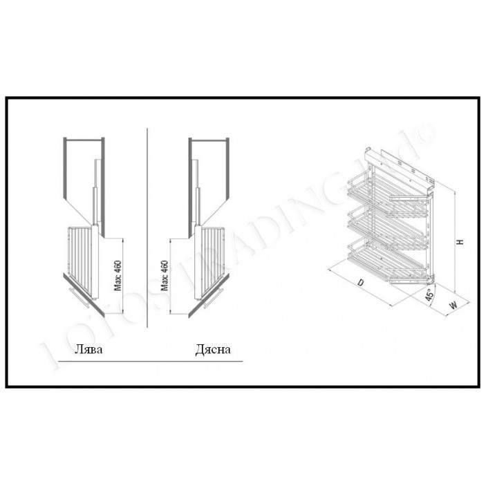 45 ° mounting mechanism for cabinet 250mm with telescopic retractable guide 3 baskets 18L.450.15L/15R - Kitchen cabinet mechanisms and racks 45 ° mounting mechanism for cabinet 250mm with telescopic retractable guide 3 baskets Kitchen cabinet mechanisms and racks