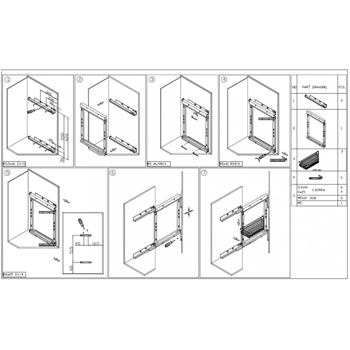 45 ° mounting mechanism for cabinet 250mm with telescopic retractable guide 3 baskets 18L.450.15L/15R - Kitchen cabinet mechanisms and racks 45 ° mounting mechanism for cabinet 250mm with telescopic retractable guide 3 baskets Kitchen cabinet mechanisms and racks