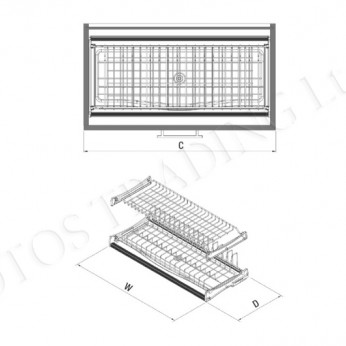 Поставка за чинии и чаши в алуминиева рамка с тавичка Кухненски механизми за вграждане