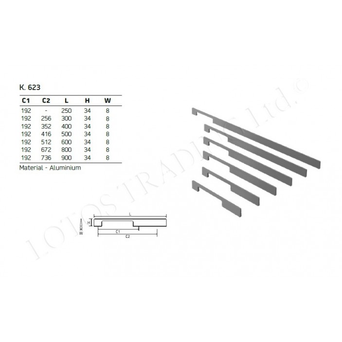 Aluminium lux handle К623 13.623.900.14 - Furniture handles Aluminium lux handle К623 Furniture handles