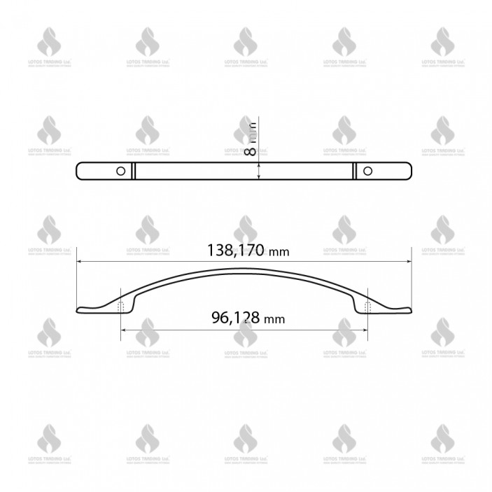 Metal line handle 235, matte chrome Furniture handles