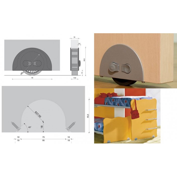 Декоративно колелце ON/OFF 80кг. 18мм. 09L.600.10 - Furniture casters Декоративно колелце ON/OFF 80кг. 18мм. Furniture casters
