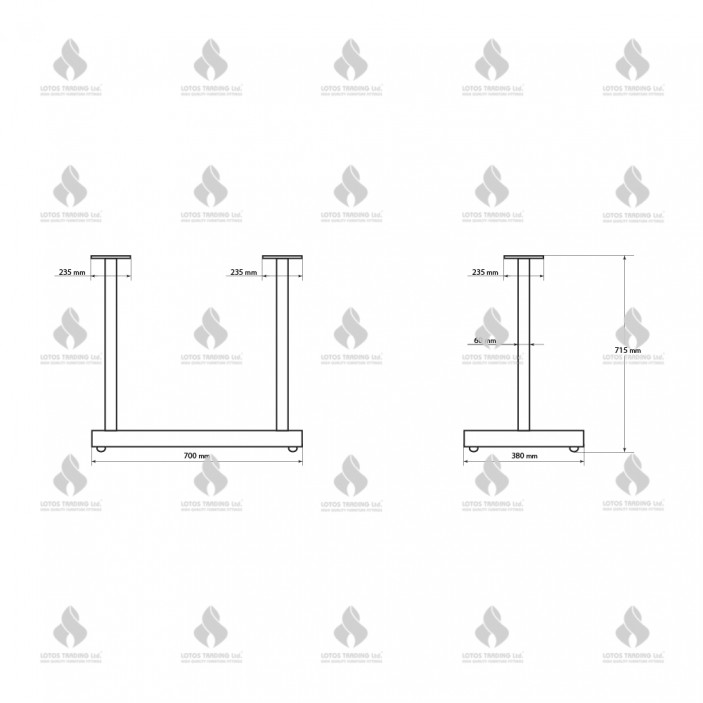 Double central leg, base 760x380 for flat, L730, black mat 10L.215.16 - Furniture legs and spacers Double central leg, base 760x380 for flat, L730, black mat Furniture legs and spacers