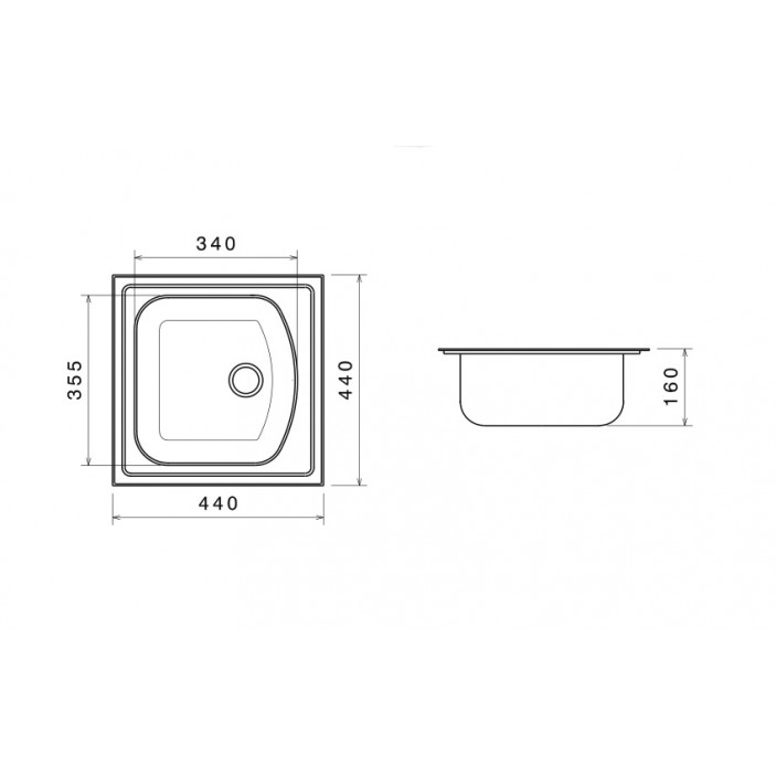 Мивка 44x44 с голям сифон и преливник от коритото 20L.003.00 - Мивки и аспиратори Мивка 44x44 с голям сифон и преливник от коритото Мивки и аспиратори