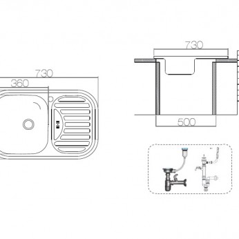 Inset sink 48x73 with big siphon and drainer overflow Kitchen sinks and vent hoods