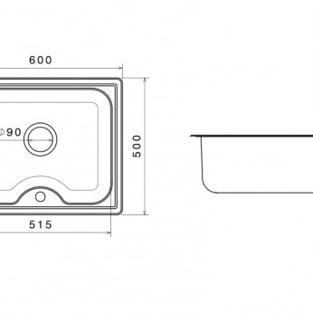 Inset sink 50x60 with big siphon and trough overflow Kitchen sinks and vent hoods