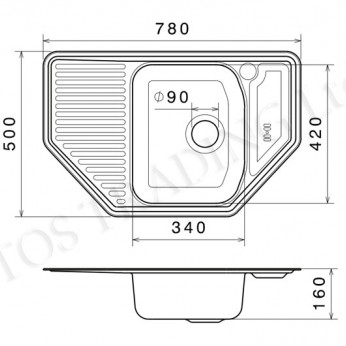 Trapezium inset sink 50x78 with big siphon and trough overflow Kitchen sinks and vent hoods