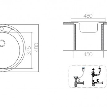 Inset sink ф49 with big siphon and trough overflow Kitchen sinks and vent hoods
