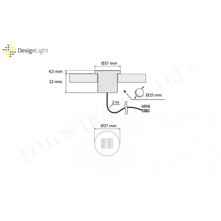 2xUSB зарядно за вграждане 31L.054.01 - Осветителни тела за мебели 2xUSB зарядно за вграждане контакт с usb