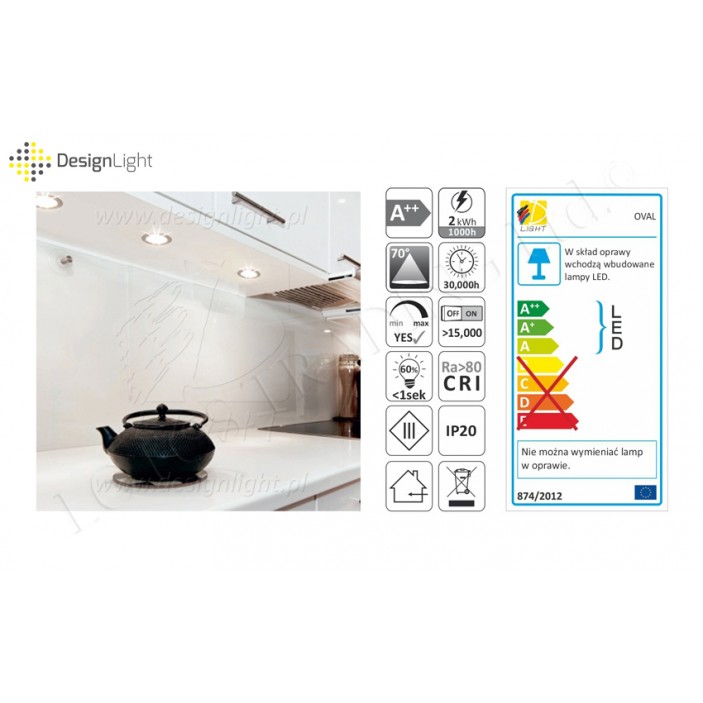 OVAL recessed LED luminaire 2W Furniture LED lighting