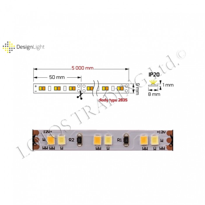 LED-Lighting strip PREMIUM BIKOLOR 600 LED (120 LED/m) diodes 2835 IP20 10W/m 31L.104.01 - Furniture LED lighting LED-Lighting strip PREMIUM BIKOLOR 600 LED (120 LED/m) diodes 2835 IP20 10W/m Furniture LED lighting