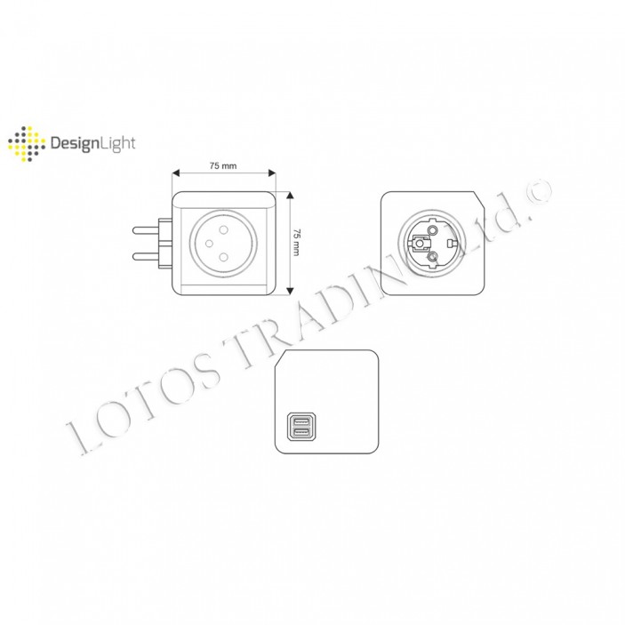 Power strip with 2 USB ports and 4 French type contacts 31L.057.01 - Furniture LED lighting Power strip with 2 USB ports and 4 French type contacts Furniture LED lighting