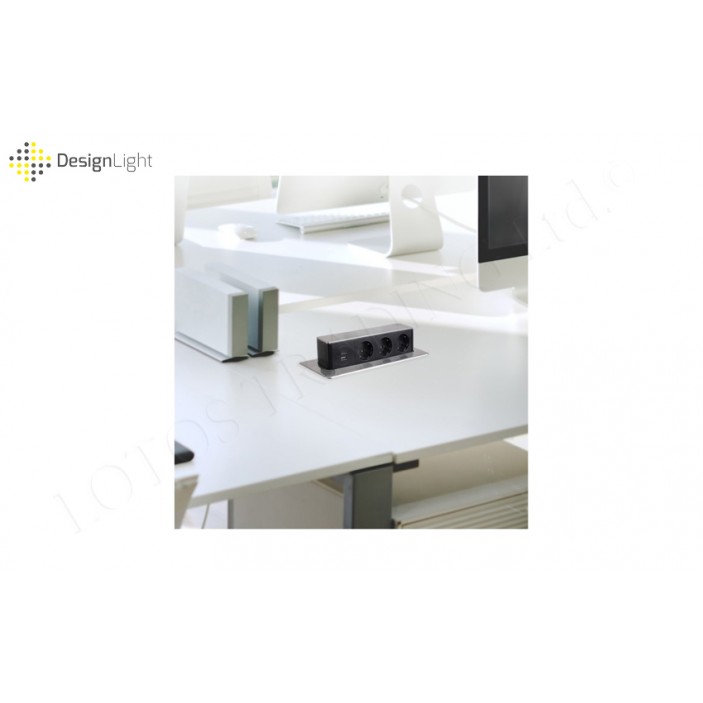 Разклонител за вграждане с Push-Open капак инокс 31L.041.08 - Осветителни тела за мебели Разклонител за вграждане с Push-Open капак инокс контакт с usb