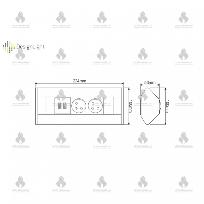 Разклонител ъглов с 2xSCHUKO и 2хUSB ( A и С -тип) контакт с usb