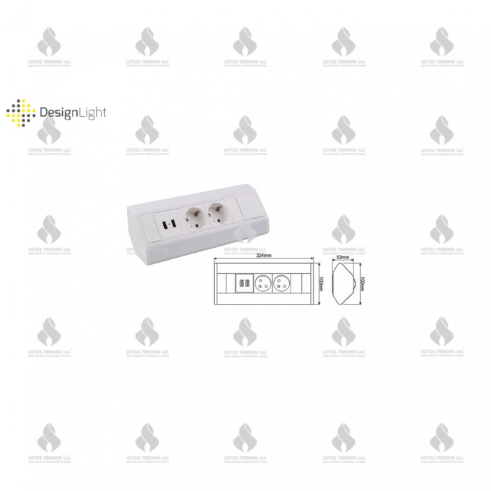 Разклонител ъглов с 2xSCHUKO и 2хUSB ( A и С -тип) контакт с usb
