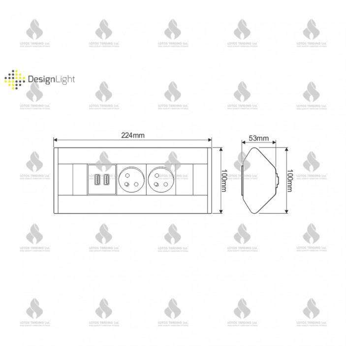 Разклонител ъглов с 2xSCHUKO и 2хUSB ( A и С -тип) мат хром контакт с usb