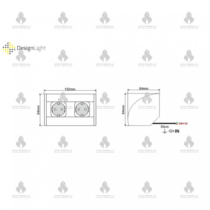 Corner multi socket with 4xSCHUKO, matte chrome Furniture LED lighting
