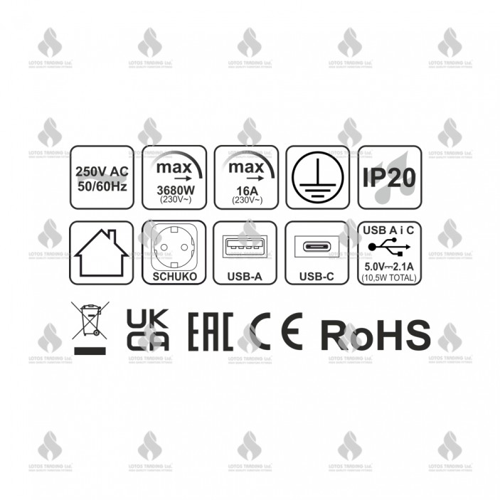 Разклонител за вграждане с Push-Open капак с 2xSCHUKO и 2хUSB ( A и С -тип), бял 31L.041.01 - Осветителни тела за мебели Разклонител за вграждане с Push-Open капак с 2xSCHUKO и 2хUSB ( A и С -тип) бял контакт с usb