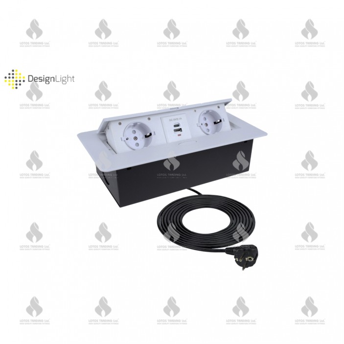 Разклонител за вграждане с Push-Open капак с 2xSCHUKO и 2хUSB ( A и С -тип), бял 31L.041.01 - Осветителни тела за мебели Разклонител за вграждане с Push-Open капак с 2xSCHUKO и 2хUSB ( A и С -тип) бял контакт с usb