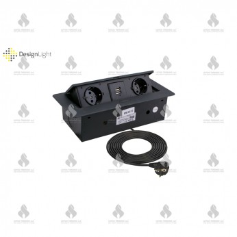 Plug-in plug with Push-Open cover with 2xSCHUKO and 2xUSB (A and C-type), BLACK Furniture LED lighting