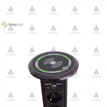 Vertical automatic power strip for embedding with USB and induction charger, black Furniture LED lighting