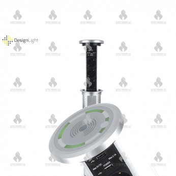 Vertical automatic power strip for embedding with USB and induction charger, gray Furniture LED lighting