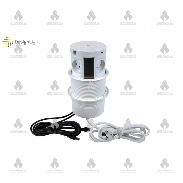 Pop-up power socket with USB and RJ45, white Furniture LED lighting
