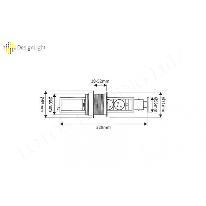Pop-up power socket with USB Furniture LED lighting