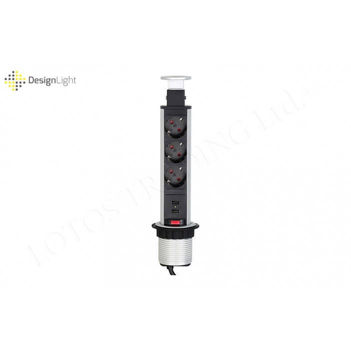 Pop-up power socket with USB Furniture LED lighting