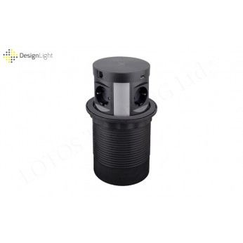 Pop-up power socket with USB and RJ45 Furniture LED lighting