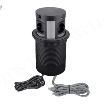 Pop-up power socket with USB and RJ45 Furniture LED lighting