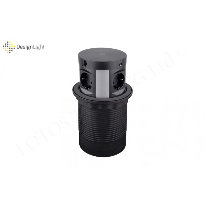 Pop-up power socket with USB and RJ45 Furniture LED lighting