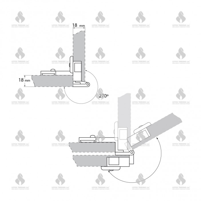 IVENTO 3D Hinge 3/4, 270* low arm 18mm. Hinges