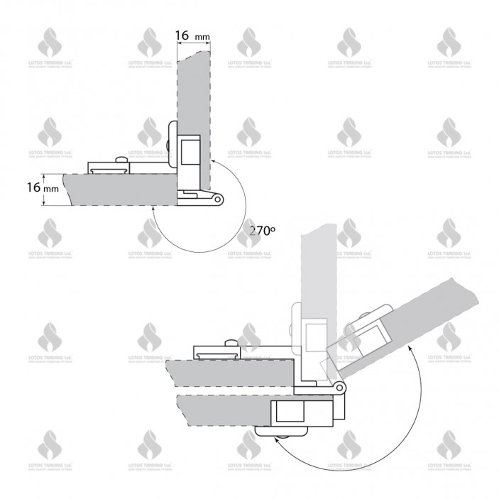 IVENTO 3D Hinge 5/8, 270* full overlay 16mm. 05L.070.00 - Hinges IVENTO 3D Hinge 5/8, 270* full overlay 16mm. Hinges