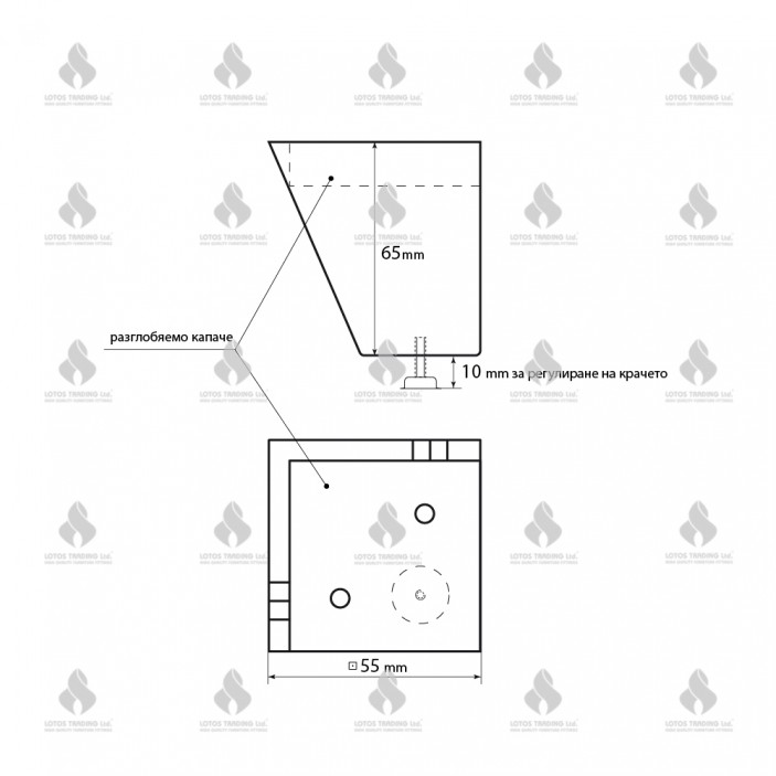 Adjustable legs 55x55 H65, white 12L.109.01 - Plastic base legs Adjustable legs 55x55 H65, white Plastic base legs
