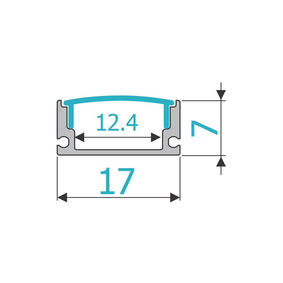 IVENTO Прав алуминиев профил за LED лента 7x17мм, 3м.